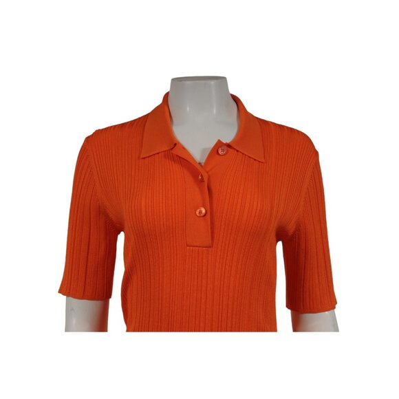 Joseph Womens Polo Skirt Pleated Set Satiny Rib Medium Orange Viscose Stretch - Picture 10 of 16